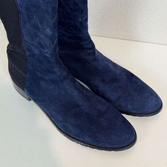 Stuart Weitzman 5050 Quilted Navy Blue Suede Black Over the Knee Boots 9.5 - Picture 4 of 8